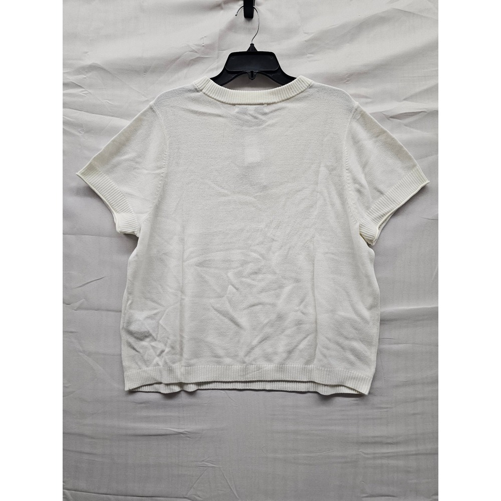 Edited x Hunter McGrady Women 1X Egret White Short Sleeve Sweater 7ERW8031‎ NWT - Picture 2 of 8